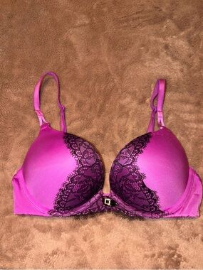 Victoria's Secret Fuchsia Push-Up Bra with Black Lace